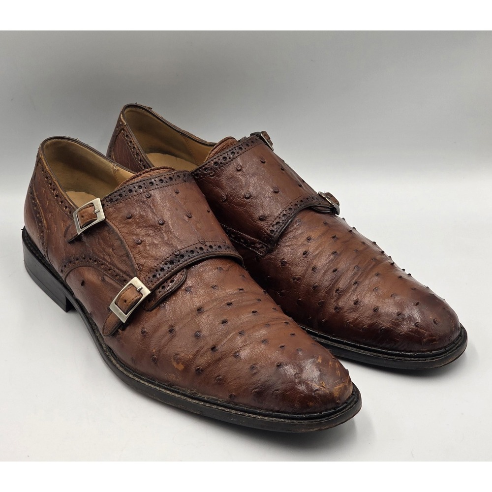 Franco Cuadra Men Ostrich Double Monk Strap Shoes Brown Wingtip Size 11 MX 29